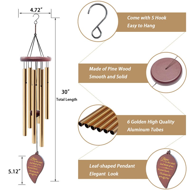 Soopau Wind Chimes for Outside  30"" Wooden Sympathy Wind Chimes Memorial Wind Chime for Loss of Loved One Mother Father  Sympathy Gift Home Decor Outdoor Garden Patio - Image 5
